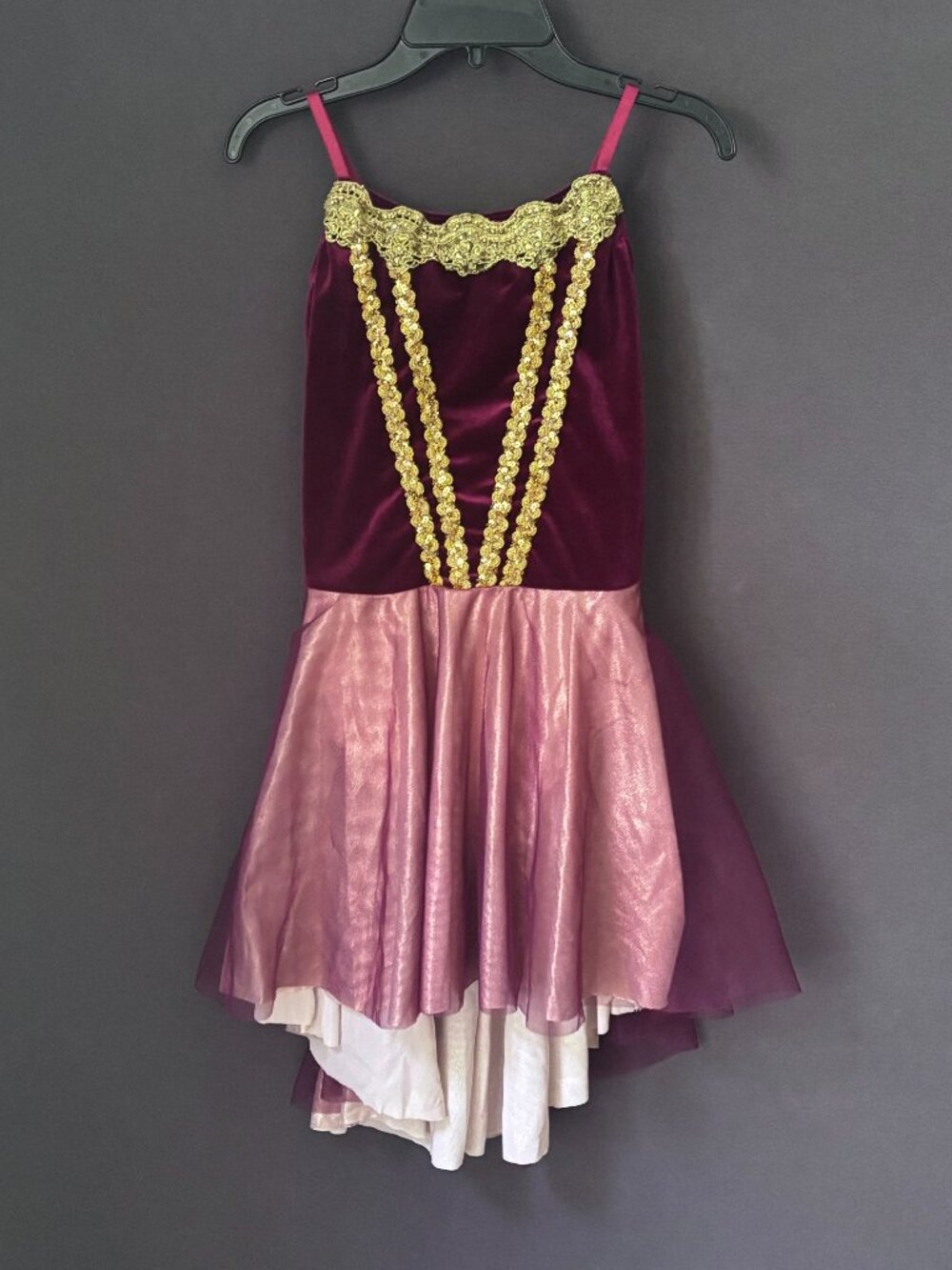 Revolution Poetic Burgundy Velvet Pink Gold Sequin Lyrical Dance Costume XLC